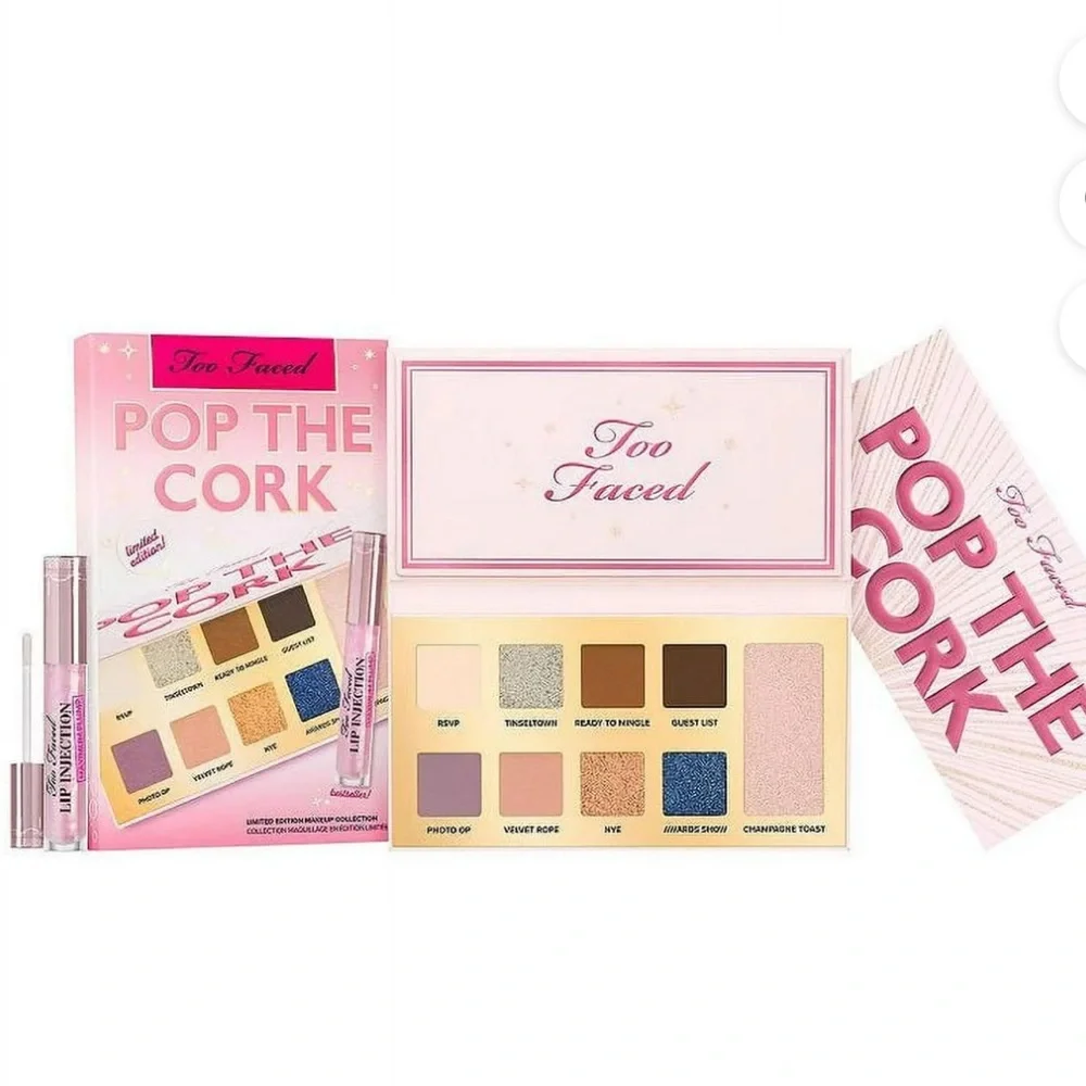 Too Faced Pop the Cork 🍾 Eyeshadow Palette + Lip Injection Lip Plumper Gloss 💋